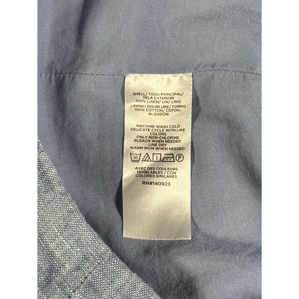LOFT Linen Midi Skirt Size 2 Blue Botton Front Slit Summer Coastal Minimalist - Picture 11 of 12